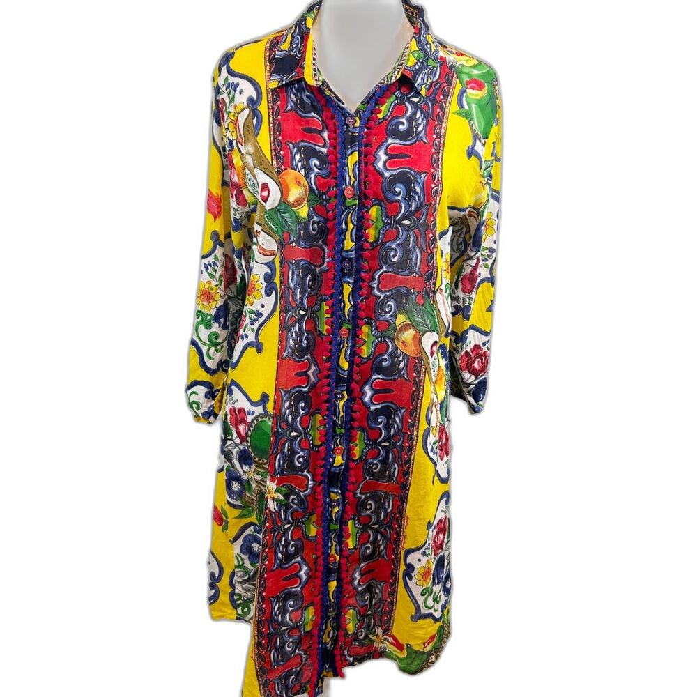 Amtica Santoria by Giacomo Cinque Colorful Foodie Print Cover Up Dress Sz Small
